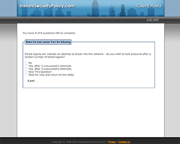 Instant Security Policy Wizard Question Screenshot
